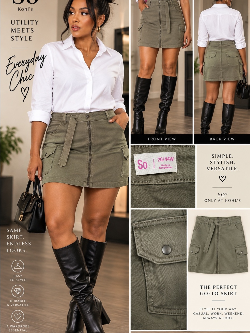 SO Olive Green Utility Mini Skirt with Self-Tie Belt plus size 26